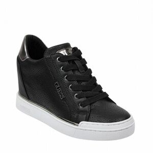 New Guess Womens Flowurs Logo-Debossed Wedge Sneakers Black Multi SZ 9